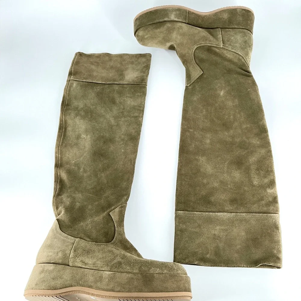 Paloma Barcelo Size 40 US 9.5 Olive Green Suede Over the Knee Platform Boots NEW